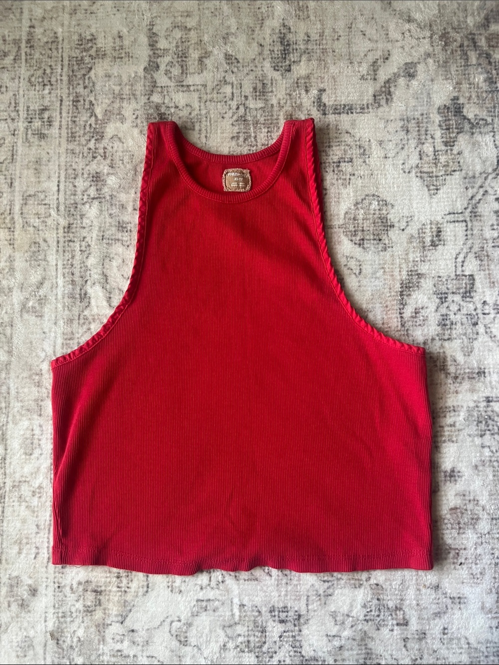 Free People Bright Red Ribbed High-Neck Crop Tank